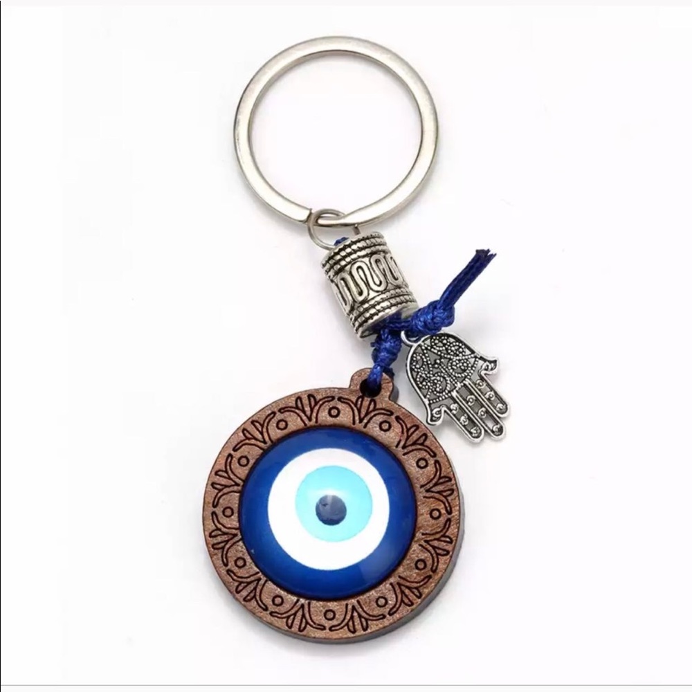 Evil eye /hamsa hand wood keychain
